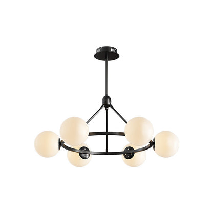 Contemporary Scandinavian Glass & Iron Globe Round 5/6/8-Light Chandelier For Bedroom & Living Room