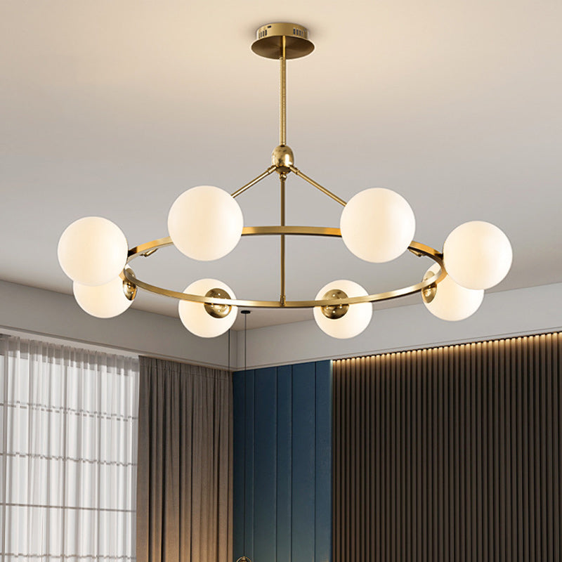 Contemporary Scandinavian Glass & Iron Globe Round 5/6/8-Light Chandelier For Bedroom & Living Room