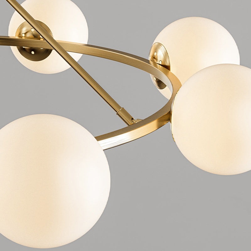 Contemporary Scandinavian Glass & Iron Globe Round 5/6/8-Light Chandelier For Bedroom & Living Room