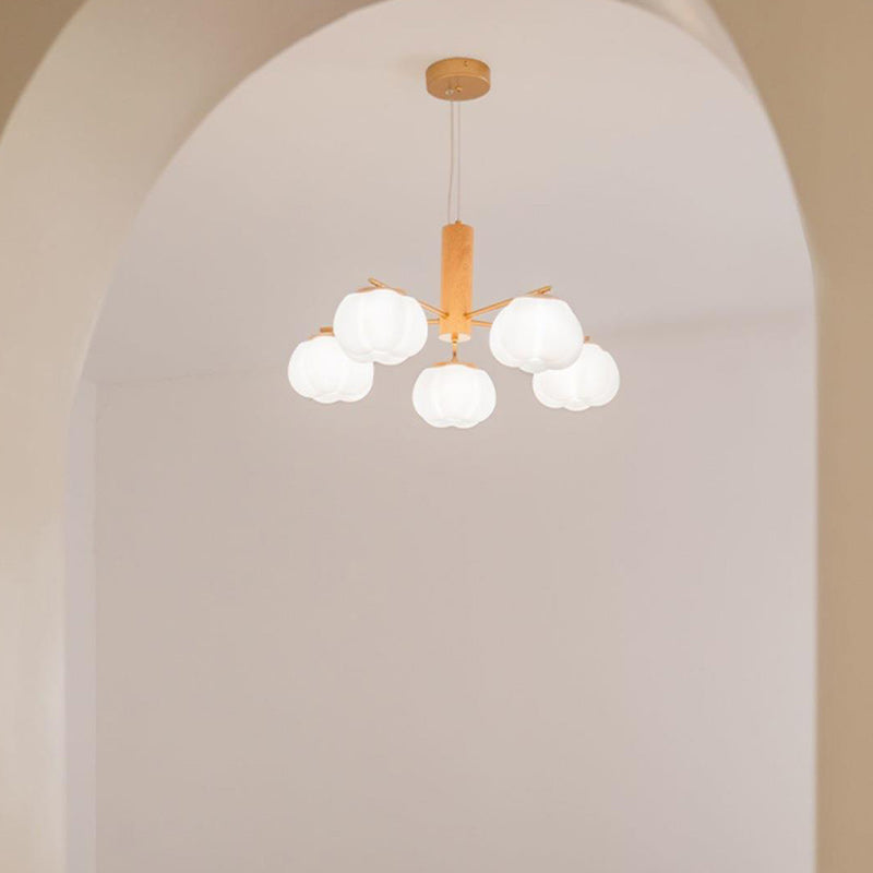 Contemporary Scandinavian PE Iron Branch Pumpkin-Shaped 4/5/8-Light Chandelier Island Light For Dining Room