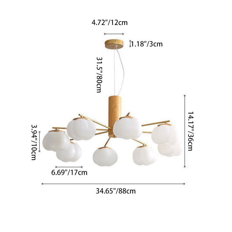 Contemporary Scandinavian PE Iron Branch Pumpkin-Shaped 4/5/8-Light Chandelier Island Light For Dining Room