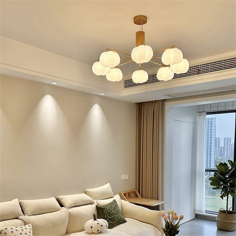 Contemporary Scandinavian PE Iron Branch Pumpkin-Shaped 4/5/8-Light Chandelier Island Light For Dining Room