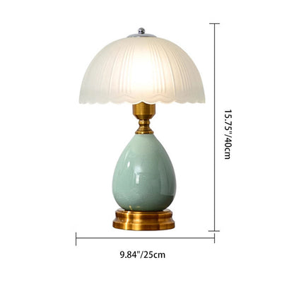 Traditional Vintage Ceramic Glass Metal Teardrop Half-Dome 1-Light Table Lamp For Bedroom