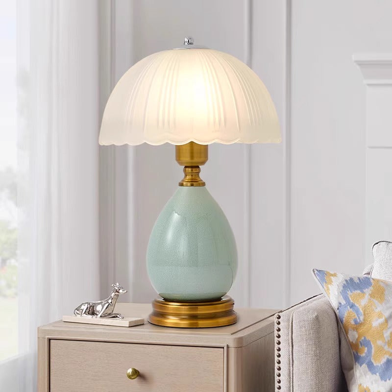 Traditional Vintage Ceramic Glass Metal Teardrop Half-Dome 1-Light Table Lamp For Bedroom