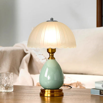 Traditional Vintage Ceramic Glass Metal Teardrop Half-Dome 1-Light Table Lamp For Bedroom