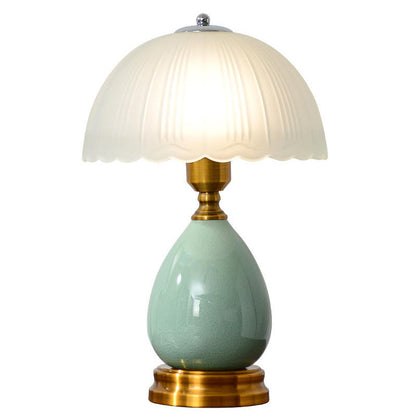 Traditional Vintage Ceramic Glass Metal Teardrop Half-Dome 1-Light Table Lamp For Bedroom