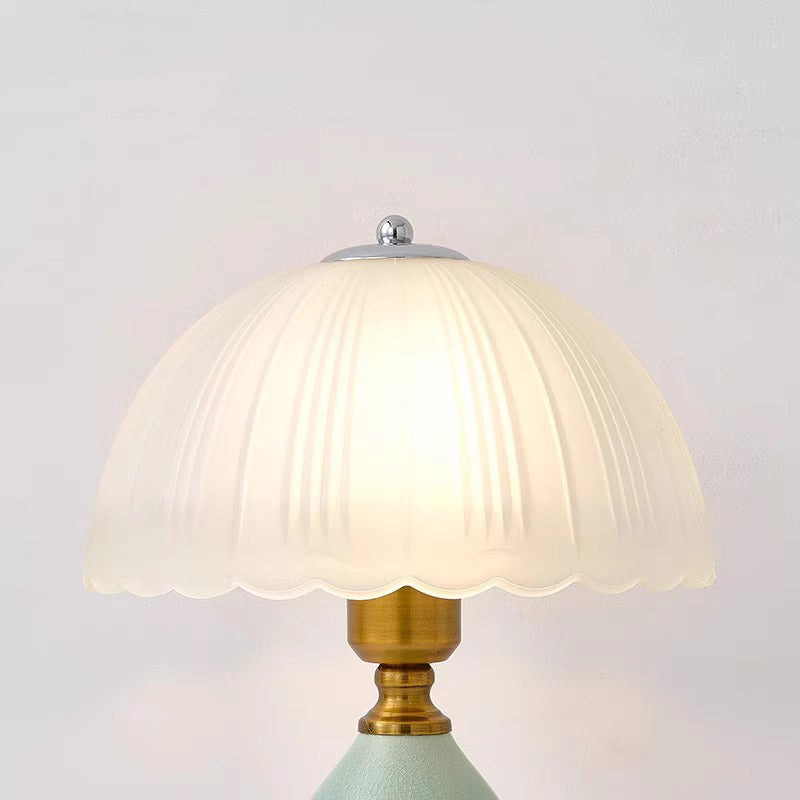 Traditional Vintage Ceramic Glass Metal Teardrop Half-Dome 1-Light Table Lamp For Bedroom