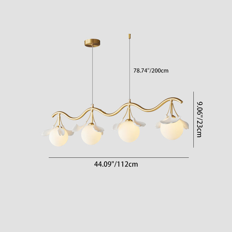 Contemporary Creative Glass Copper Wave Leaf 4/5 Lights Chandelier Island Light For Living Room