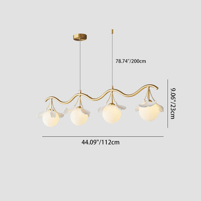 Contemporary Creative Glass Copper Wave Leaf 4/5 Lights Chandelier Island Light For Living Room