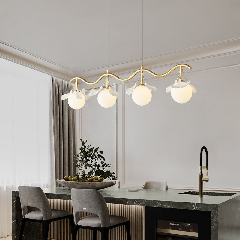 Contemporary Creative Glass Copper Wave Leaf 4/5 Lights Chandelier Island Light For Living Room