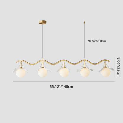 Contemporary Creative Glass Copper Wave Leaf 4/5 Lights Chandelier Island Light For Living Room