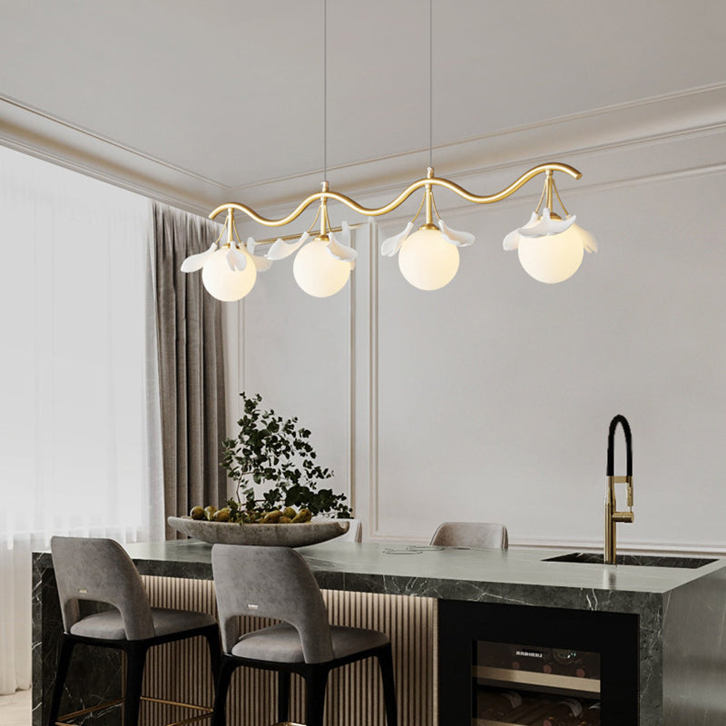 Contemporary Creative Glass Copper Wave Leaf 4/5 Lights Chandelier Island Light For Living Room