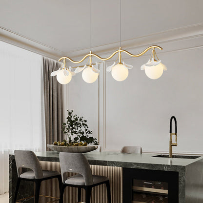 Contemporary Creative Glass Copper Wave Leaf 4/5 Lights Chandelier Island Light For Living Room