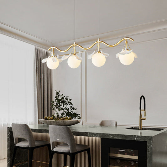 Contemporary Creative Glass Copper Wave Leaf 4/5 Lights Chandelier Island Light For Living Room