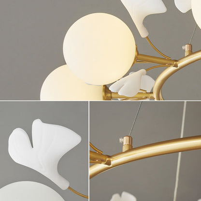 Contemporary Creative Glass Copper Wave Leaf 4/5 Lights Chandelier Island Light For Living Room