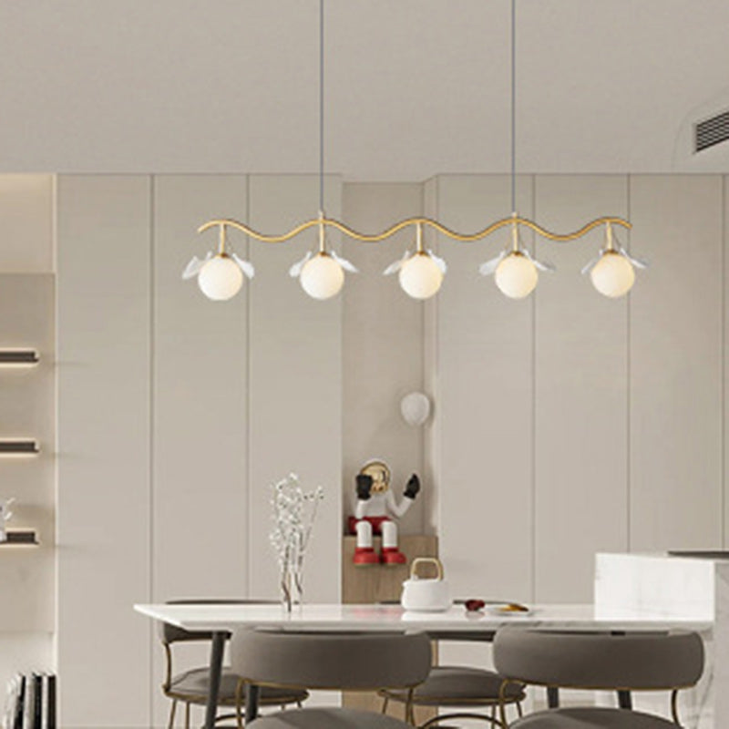 Contemporary Creative Glass Copper Wave Leaf 4/5 Lights Chandelier Island Light For Living Room
