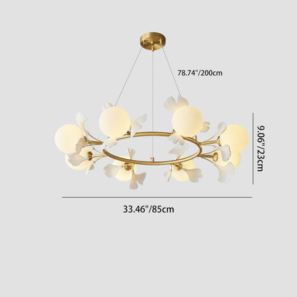 Contemporary Creative Glass Copper Leaf Globe 6/8/10 Lights Chandelier For Living Room