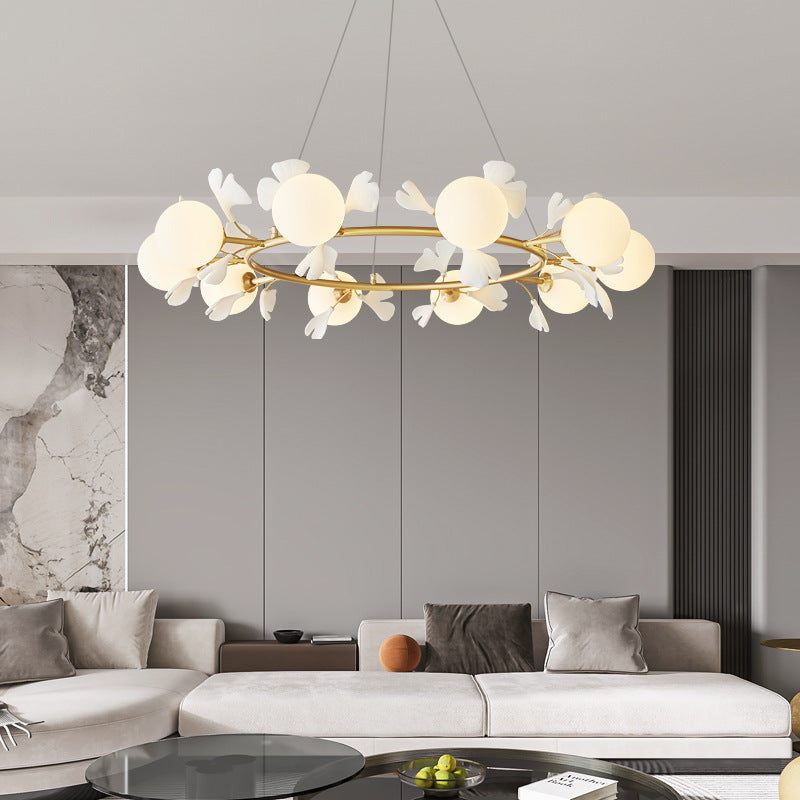 Contemporary Creative Glass Copper Leaf Globe 6/8/10 Lights Chandelier For Living Room