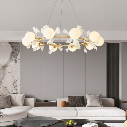 Contemporary Creative Glass Copper Leaf Globe 6/8/10 Lights Chandelier For Living Room