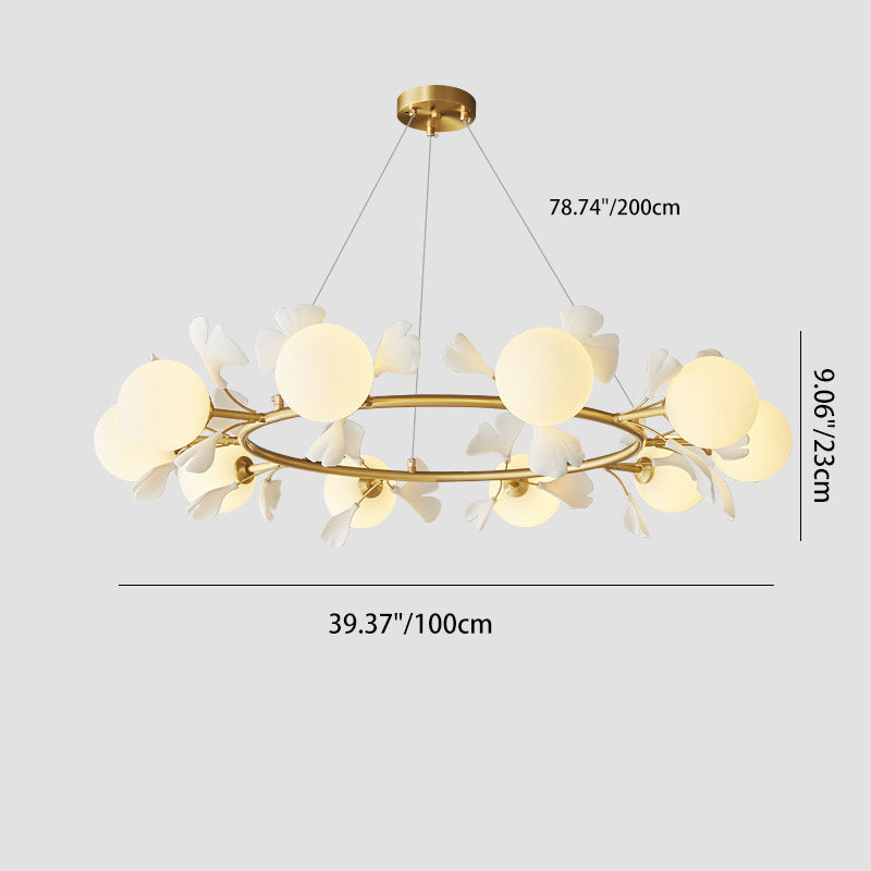Contemporary Creative Glass Copper Leaf Globe 6/8/10 Lights Chandelier For Living Room