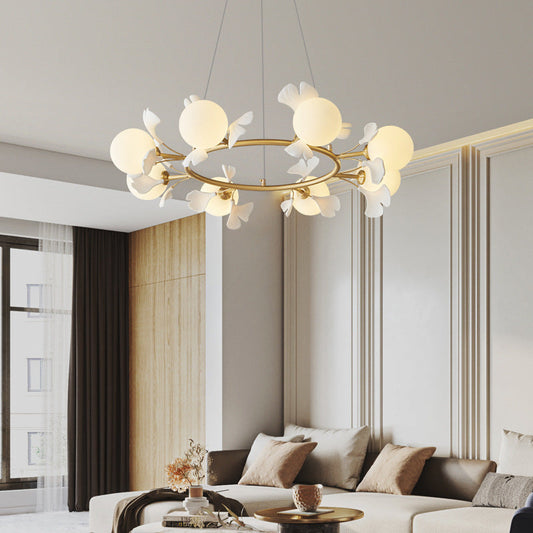 Contemporary Creative Glass Copper Leaf Globe 6/8/10 Lights Chandelier For Living Room