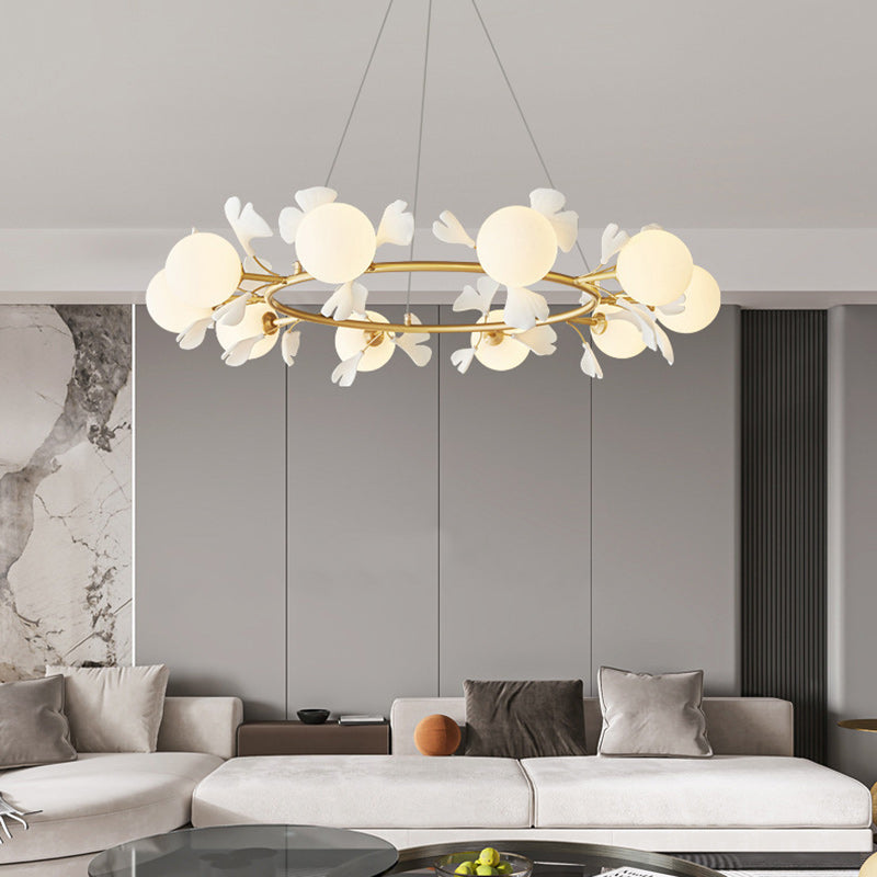 Contemporary Creative Glass Copper Leaf Globe 6/8/10 Lights Chandelier For Living Room