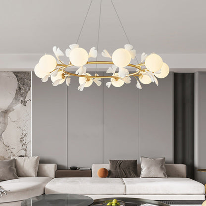 Contemporary Creative Glass Copper Leaf Globe 6/8/10 Lights Chandelier For Living Room