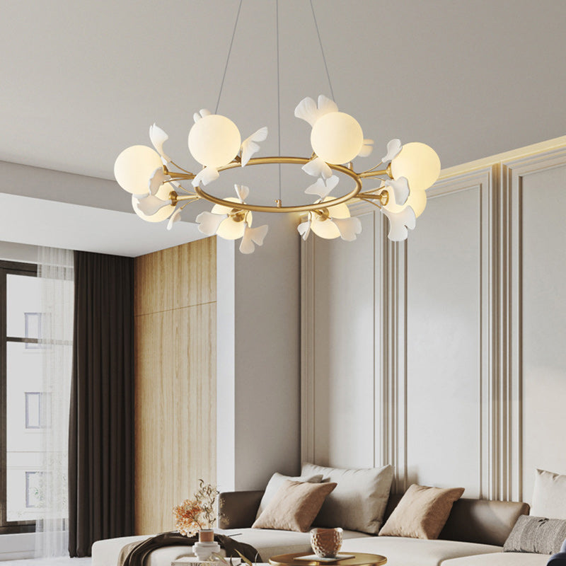Contemporary Creative Glass Copper Leaf Globe 6/8/10 Lights Chandelier For Living Room