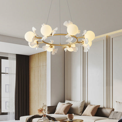 Contemporary Creative Glass Copper Leaf Globe 6/8/10 Lights Chandelier For Living Room