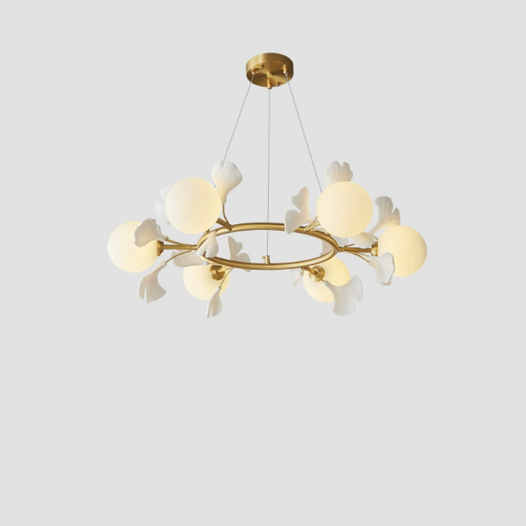 Contemporary Creative Glass Copper Leaf Globe 6/8/10 Lights Chandelier For Living Room