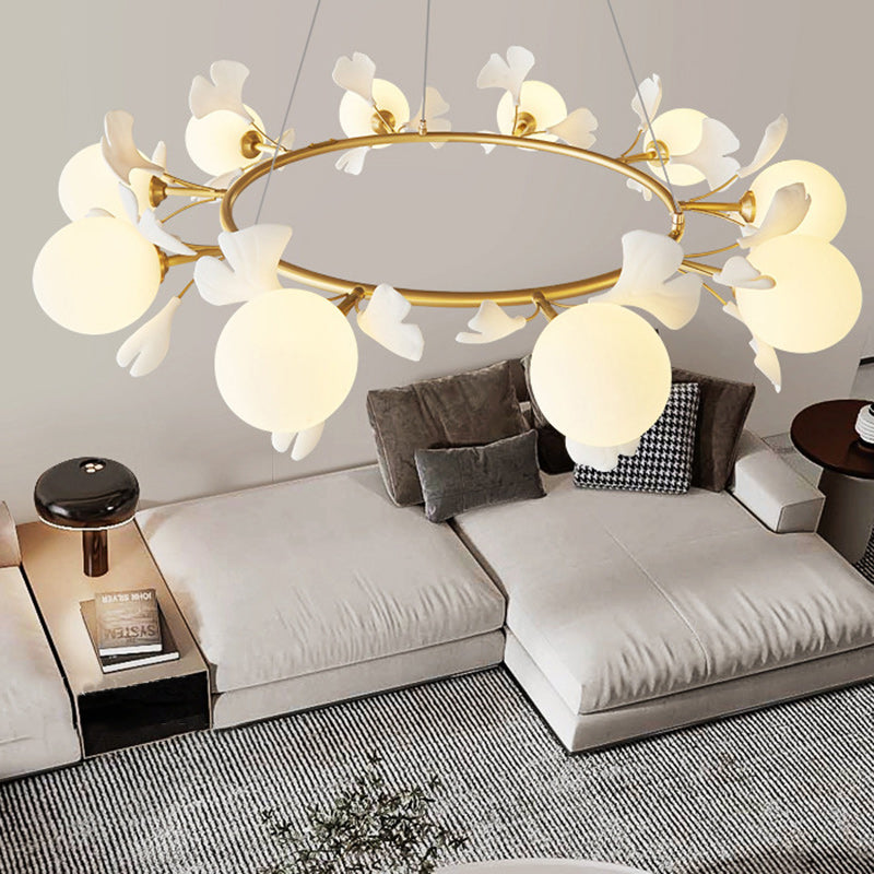 Contemporary Creative Glass Copper Leaf Globe 6/8/10 Lights Chandelier For Living Room