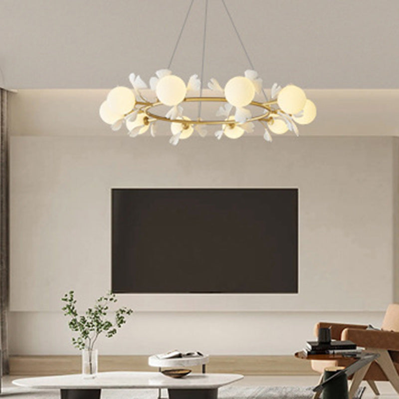 Contemporary Creative Glass Copper Leaf Globe 6/8/10 Lights Chandelier For Living Room
