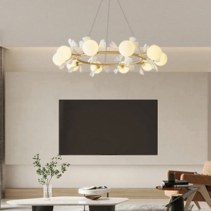 Contemporary Creative Glass Copper Leaf Globe 6/8/10 Lights Chandelier For Living Room