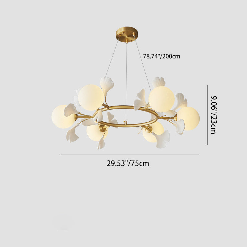 Contemporary Creative Glass Copper Leaf Globe 6/8/10 Lights Chandelier For Living Room