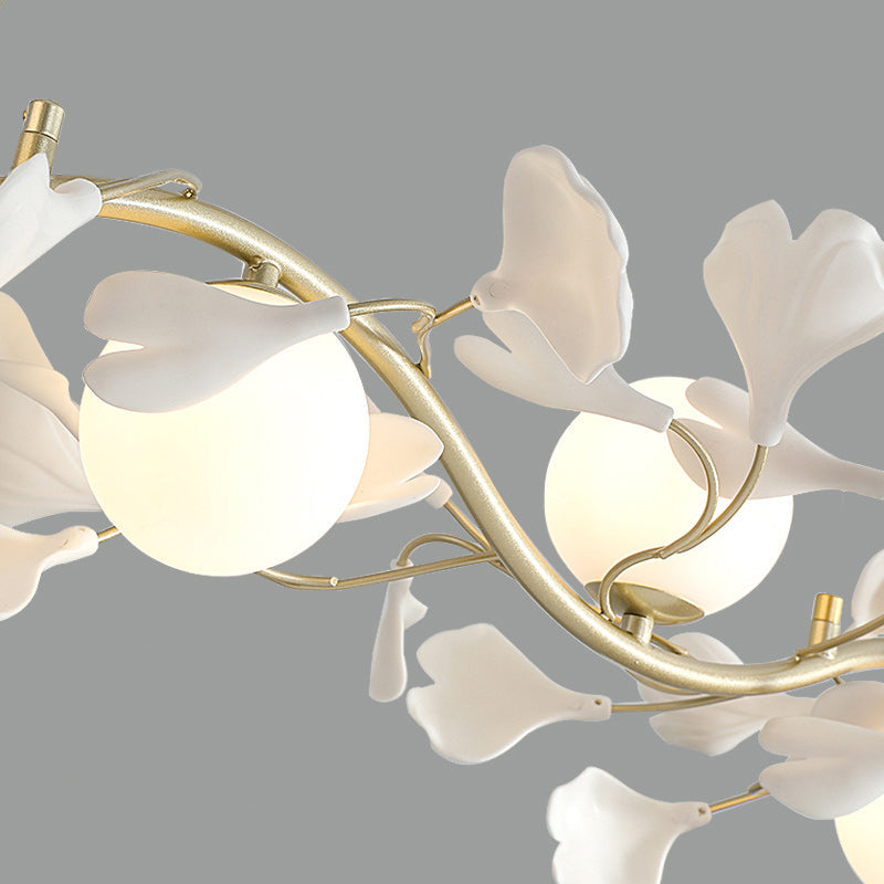 Contemporary Creative Glass Iron Curved Petal Globe 4/6/8 Lights Chandelier For Living Room