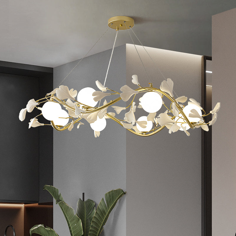 Contemporary Creative Glass Iron Curved Petal Globe 4/6/8 Lights Chandelier For Living Room