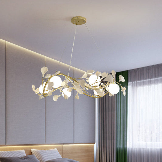 Contemporary Creative Glass Iron Curved Petal Globe 4/6/8 Lights Chandelier For Living Room