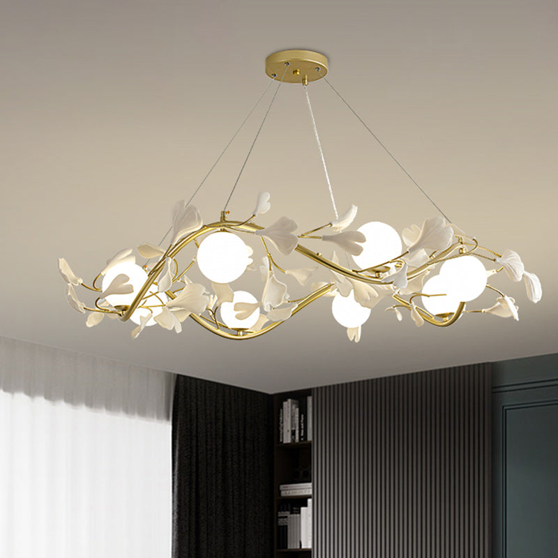 Contemporary Creative Glass Iron Curved Petal Globe 4/6/8 Lights Chandelier For Living Room