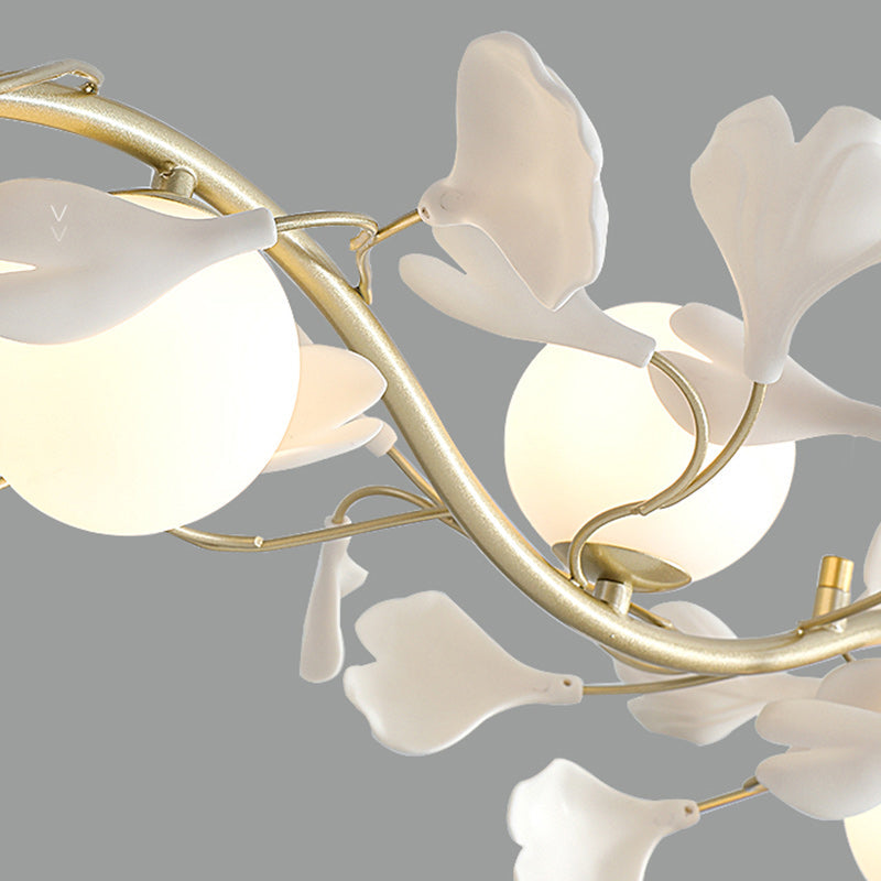Contemporary Creative Glass Iron Curved Petal Globe 4/6/8 Lights Chandelier For Living Room