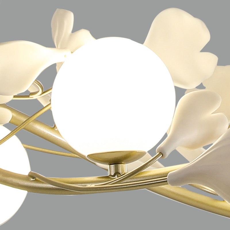 Contemporary Creative Glass Iron Curved Petal Globe 4/6/8 Lights Chandelier For Living Room