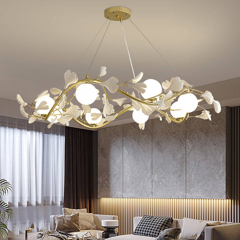Contemporary Creative Glass Iron Curved Petal Globe 4/6/8 Lights Chandelier For Living Room