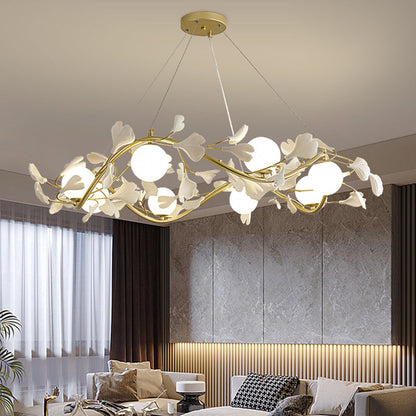 Contemporary Creative Glass Iron Curved Petal Globe 4/6/8 Lights Chandelier For Living Room