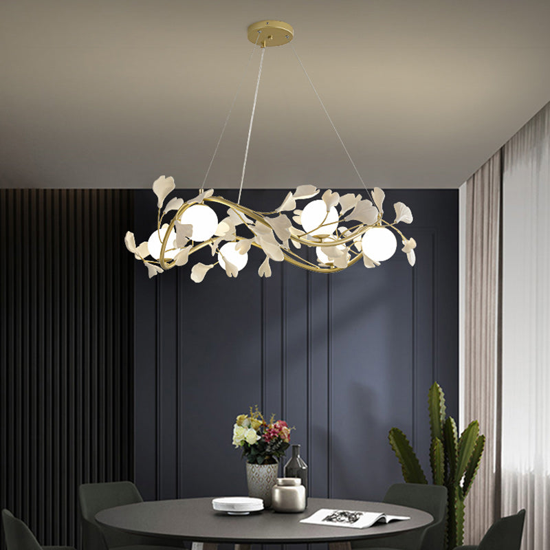 Contemporary Creative Glass Iron Curved Petal Globe 4/6/8 Lights Chandelier For Living Room