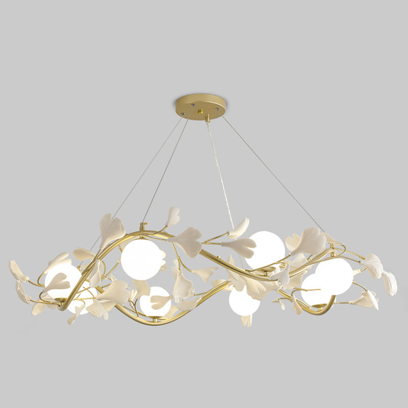 Contemporary Creative Glass Iron Curved Petal Globe 4/6/8 Lights Chandelier For Living Room
