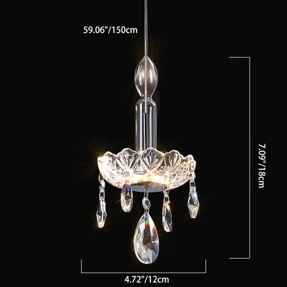 Traditional French Crystal Glass Candle Floral Teardrop LED Pendant Light For Bedroom
