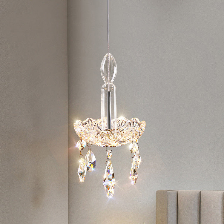 Traditional French Crystal Glass Candle Floral Teardrop LED Pendant Light For Bedroom