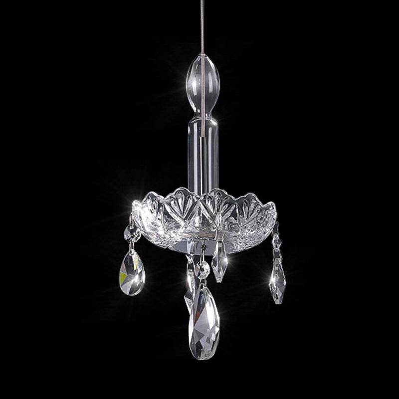 Traditional French Crystal Glass Candle Floral Teardrop LED Pendant Light For Bedroom