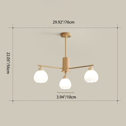 Traditional Japanese Wood PVC Iron Branch Round Cylinder 3/6/8-Light Chandelier For Living Room