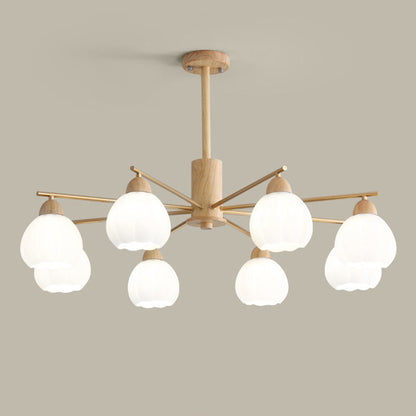 Traditional Japanese Wood PVC Iron Branch Round Cylinder 3/6/8-Light Chandelier For Living Room