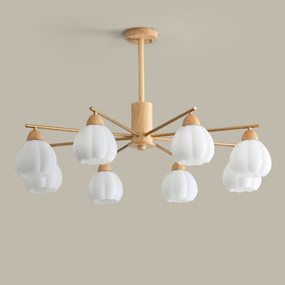 Traditional Japanese Wood PVC Iron Branch Round Cylinder 3/6/8-Light Chandelier For Living Room